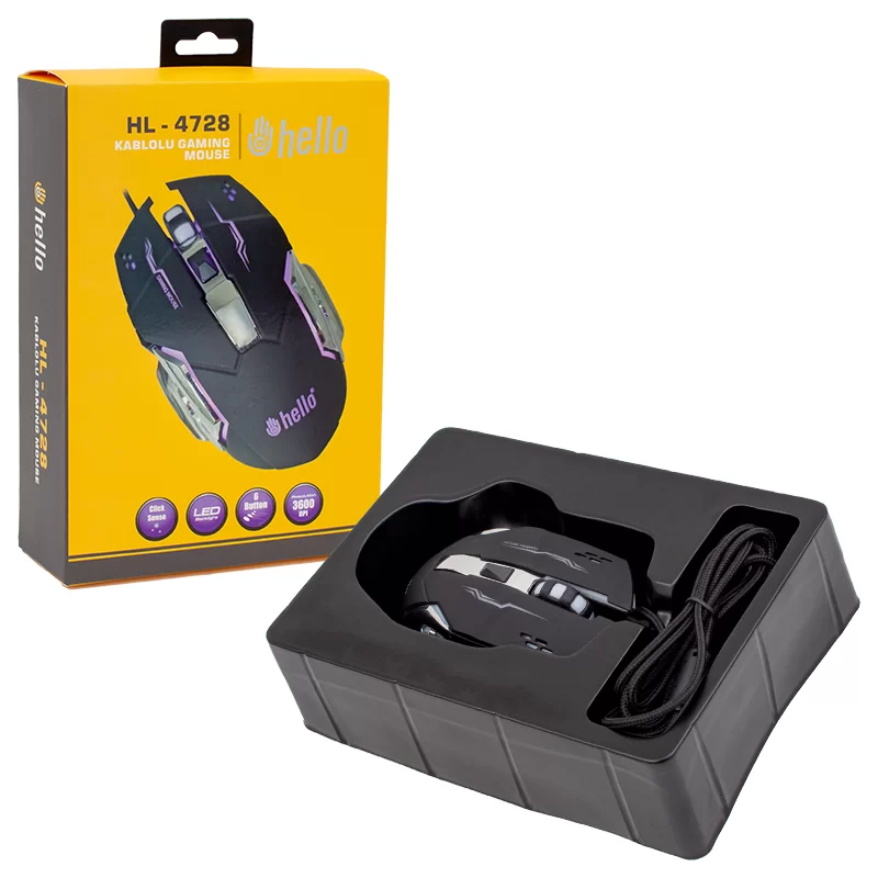 HELLO HL-4728 KABLOLU 3600 DPI 6 TUŞ FONKSİYONLU GAMING MOUSE